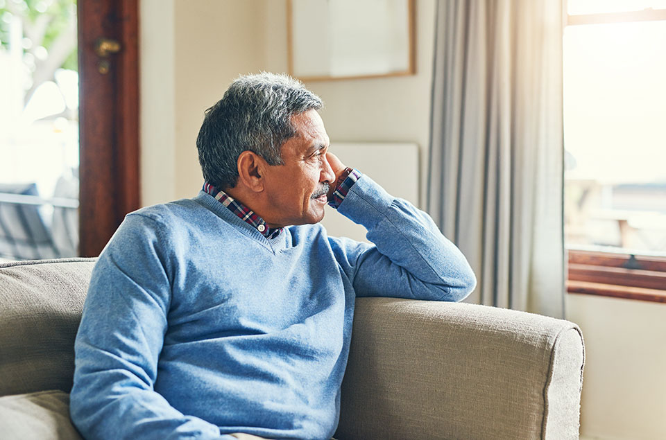 Senior man in memory care